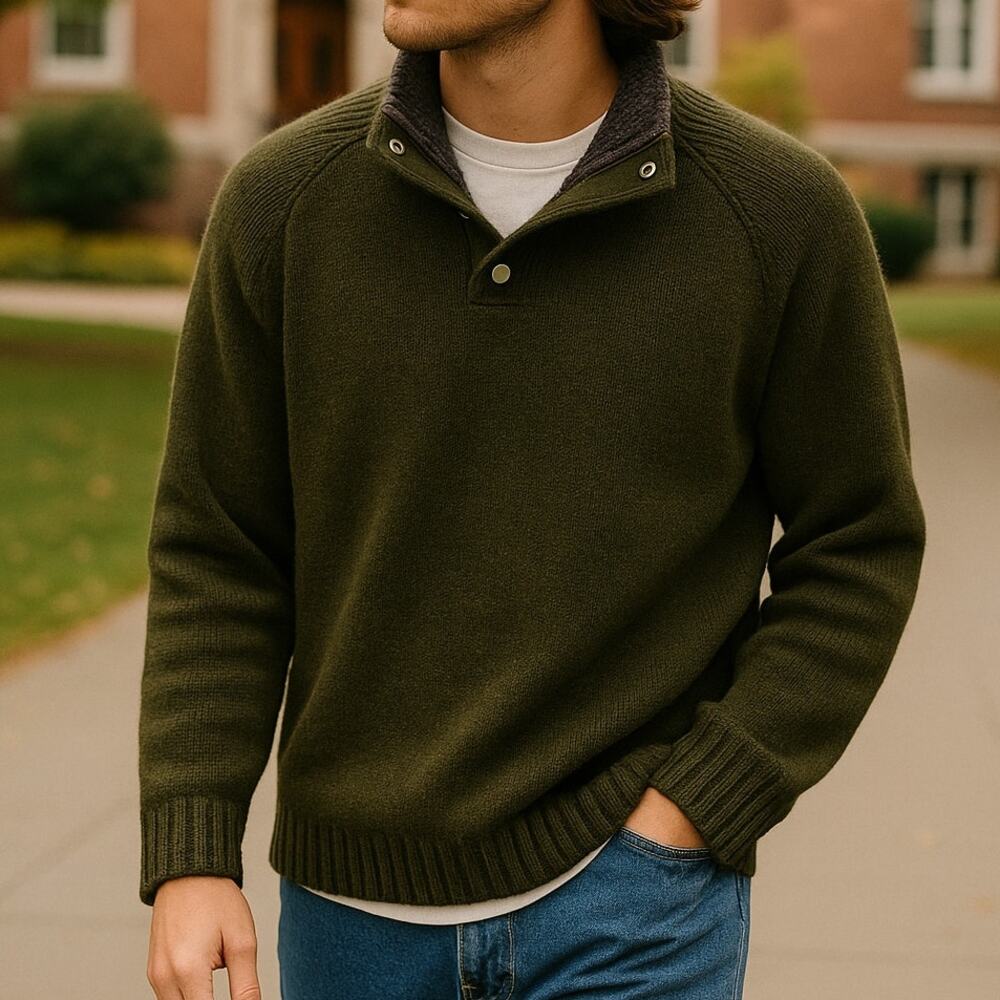 Vintage Men's Gap Sweater Wool Henley size Medium Fisherman Grunge Olive Green